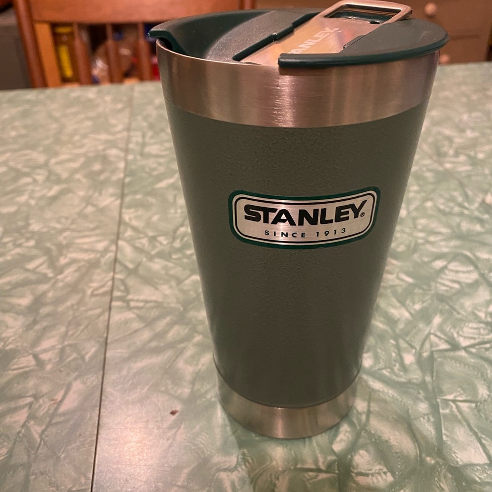 16oz Green Stanley Insulated “Stay Chill” Pint Mug with Bottle Opener in Lid